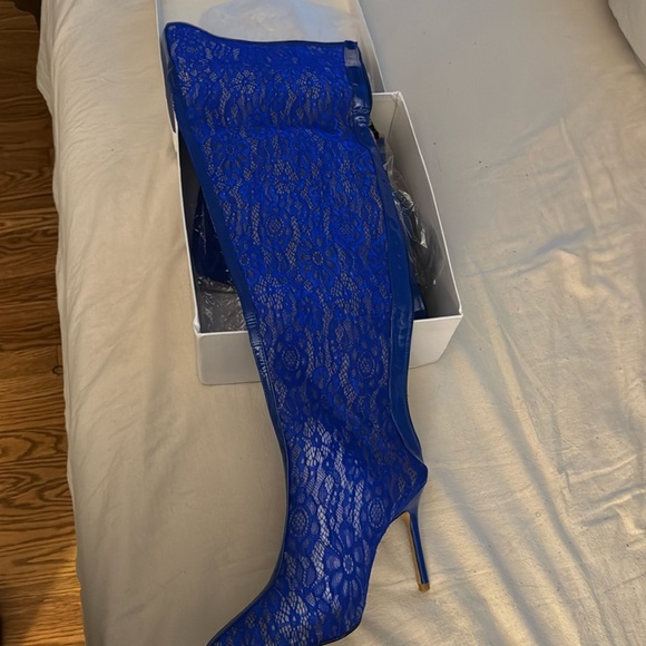 Blue Thigh high lace heels - Picture 1 of 8